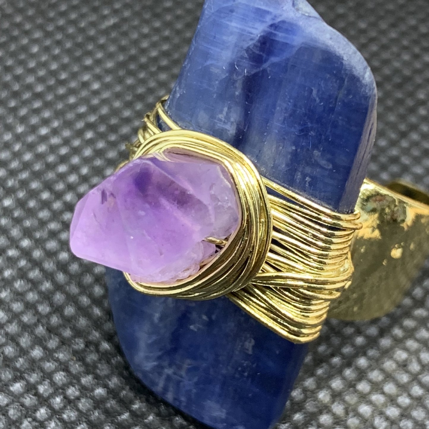 Natural Blue with Amethyst Buds Amorphous Opening Adjustable Fashion Personality Style Ring