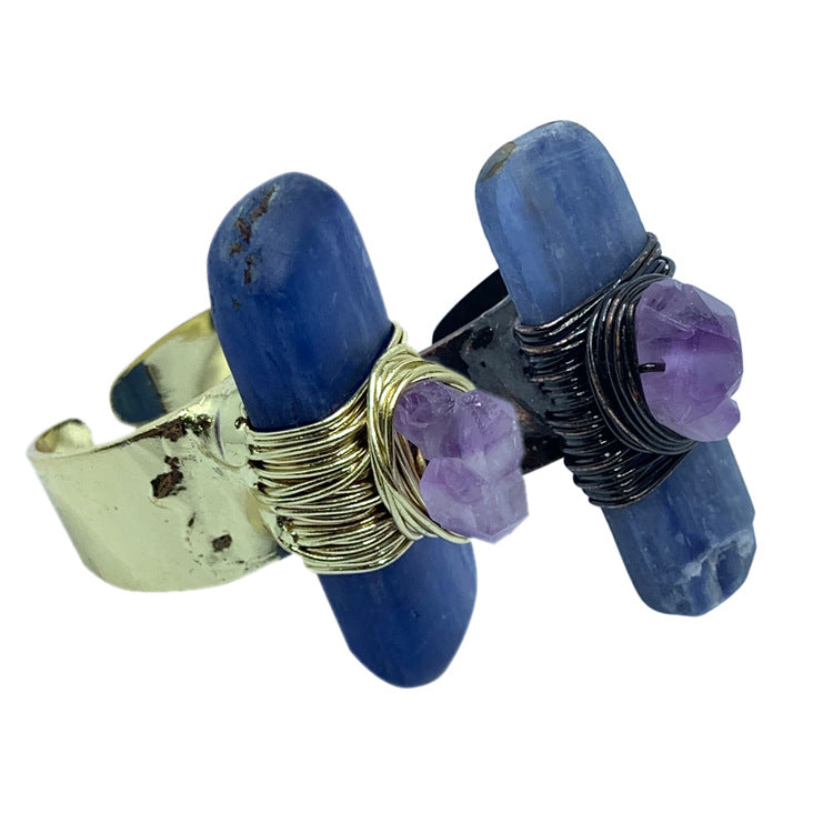 Natural Blue with Amethyst Buds Amorphous Opening Adjustable Fashion Personality Style Ring