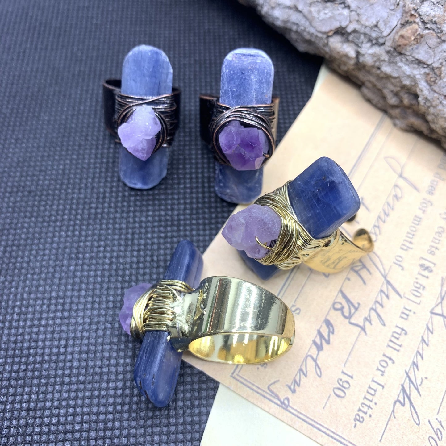 Natural Blue with Amethyst Buds Amorphous Opening Adjustable Fashion Personality Style Ring