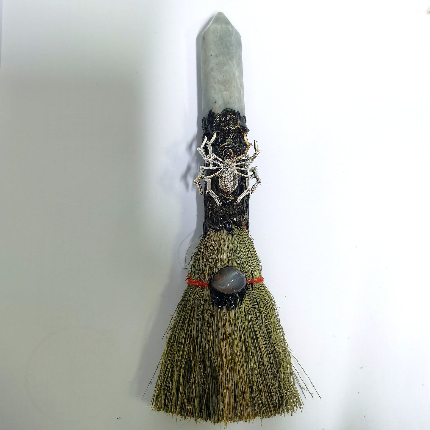 Witch broom, natural crystal pillar broom, crystal rough handmade magic broom ornament