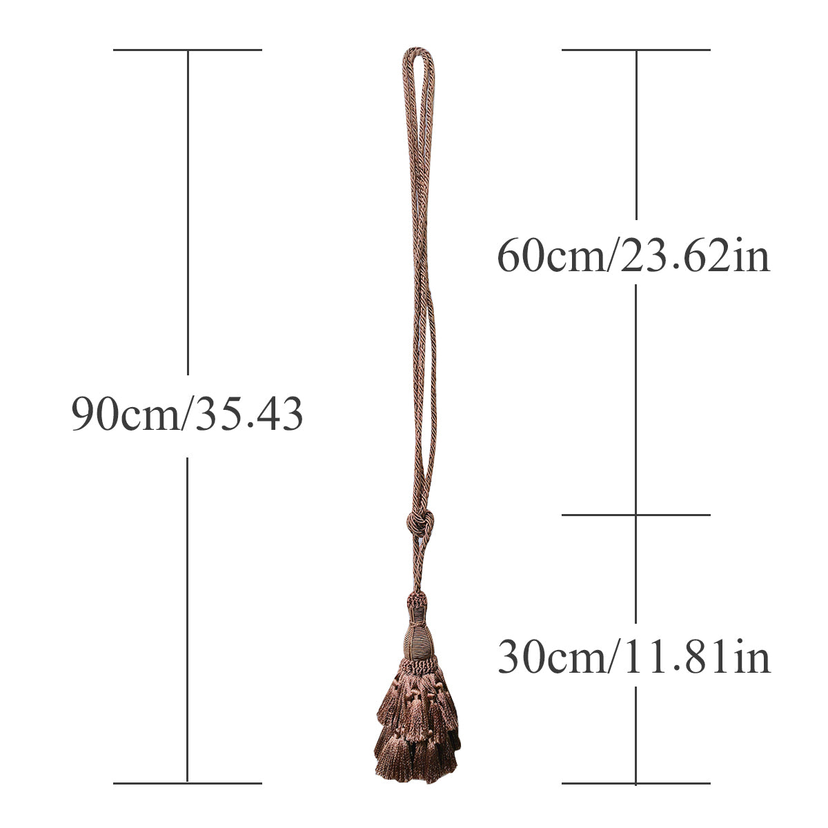 2 Pack Luxury Long Single Tassel Curtain Tieback, 36 in Total Length – Elegant Decorative Rope Holdback for Drapes and Home Décor E96295_A