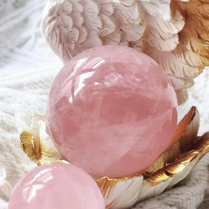 3-Inch Rose Quartz Crystal Ball – Natural Pink Quartz Sphere for Love & Healing, Feng Shui Decor, Meditation Altar Crystal