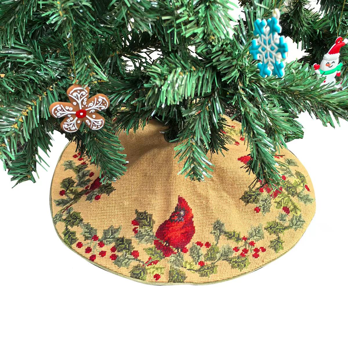 22-Inch 100% Wool Hand-Embroidered Christmas Tree Skirt – Luxury Handmade Holiday Decoration for Rustic, Farmhouse, Classic Christmas Décor